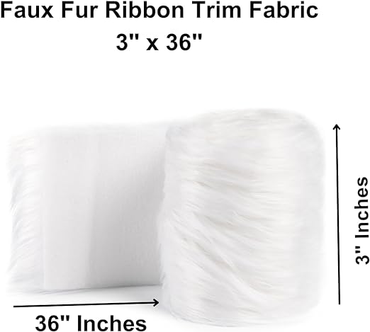 FabricLA Faux Fur Ribbon Trim Fabric - 3" Wide x 36" Long (3 FT) - Soft Christmas Fur Great for Crafting, Sewing, and Decorating - White - FabricLA.com