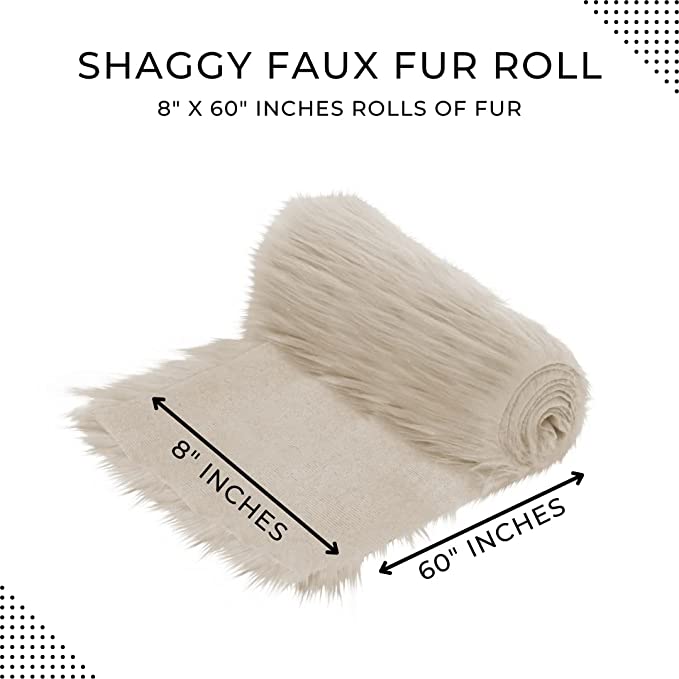 FabricLA Mohair Shaggy Faux Fur Fabric - Pre Cut Strips | Trim Ribbon | DIY Craft, Hobby, Costume, Decoration - Beige - FabricLA.com