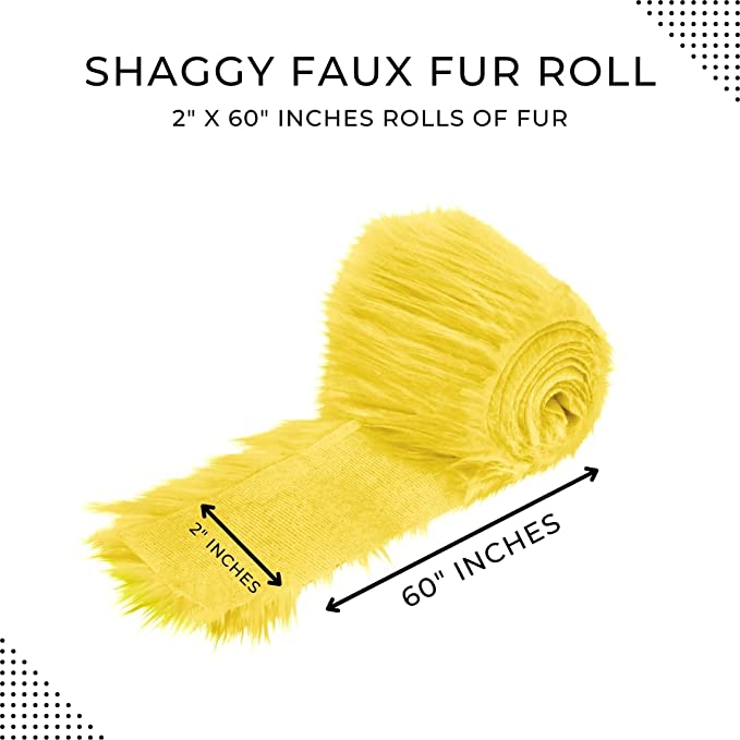 FabricLA Mohair Shaggy Faux Fur Fabric - Pre Cut Strips | Trim Ribbon | DIY Craft, Hobby, Costume, Decoration - Golden Yellow - FabricLA.com