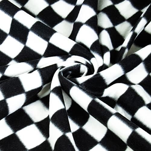 Anti Pill Polar Fleece Fabric | Checkers - White Black - FabricLA.com
