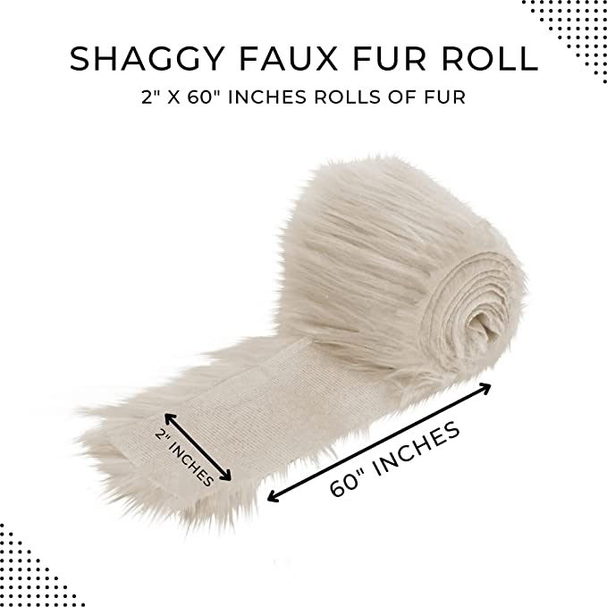 FabricLA Mohair Shaggy Faux Fur Fabric - Pre Cut Strips | Trim Ribbon | DIY Craft, Hobby, Costume, Decoration - Beige - FabricLA.com
