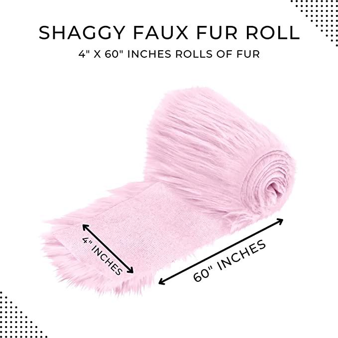 FabricLA Mohair Shaggy Faux Fur Fabric - Pre Cut Strips | Trim Ribbon | DIY Craft, Hobby, Costume, Decoration - Baby Pink - FabricLA.com