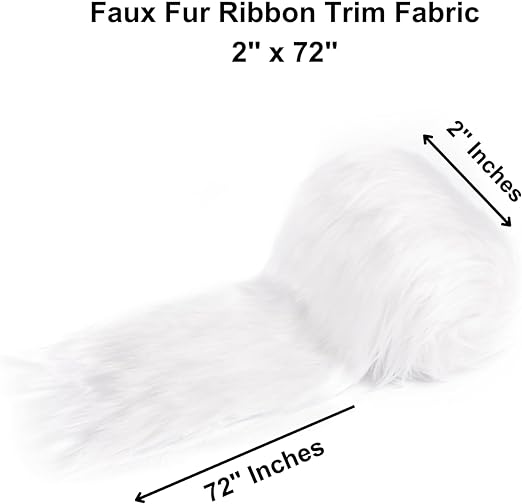 FabricLA Faux Fur Ribbon Trim Fabric - 2" Wide x 72" Long (6 FT) - Soft Christmas Fur Great for Crafting, Sewing, and Decorating - White - FabricLA.com