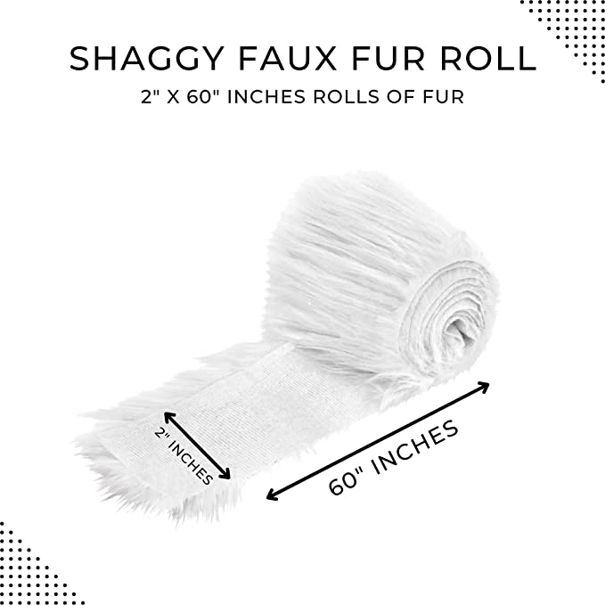 FabricLA Mohair Shaggy Faux Fur Fabric - Pre Cut Strips | Trim Ribbon | DIY Craft, Hobby, Costume, Decoration - White - FabricLA.com