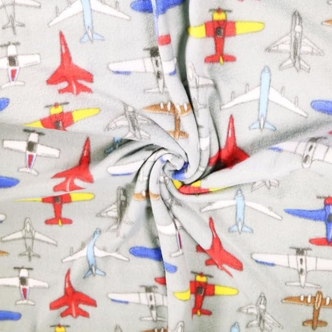 Anti Pill Polar Fleece Printed Fabric | Grey Airplanes - FabricLA.com