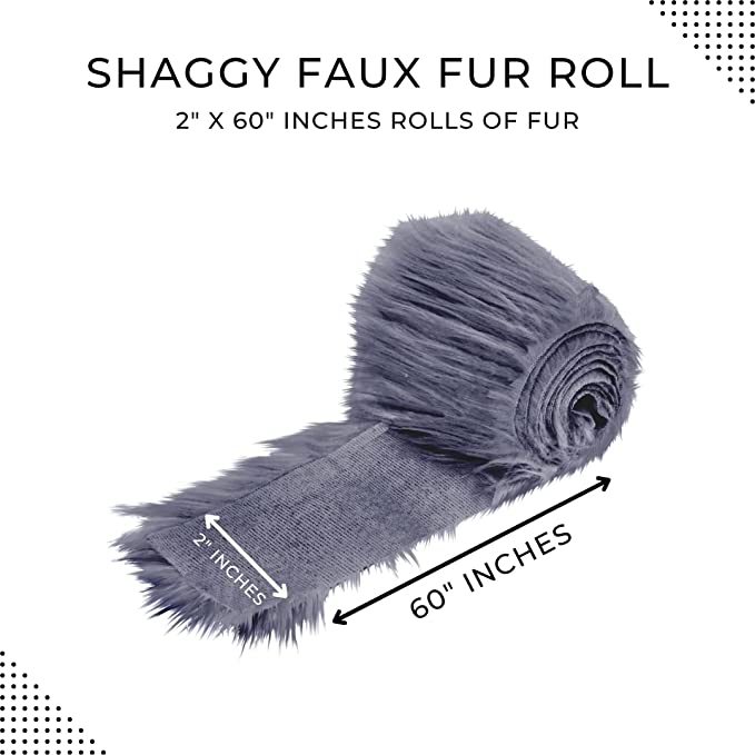 FabricLA Mohair Shaggy Faux Fur Fabric - Pre Cut Strips | Trim Ribbon | DIY Craft, Hobby, Costume, Decoration - Dark Grey - FabricLA.com