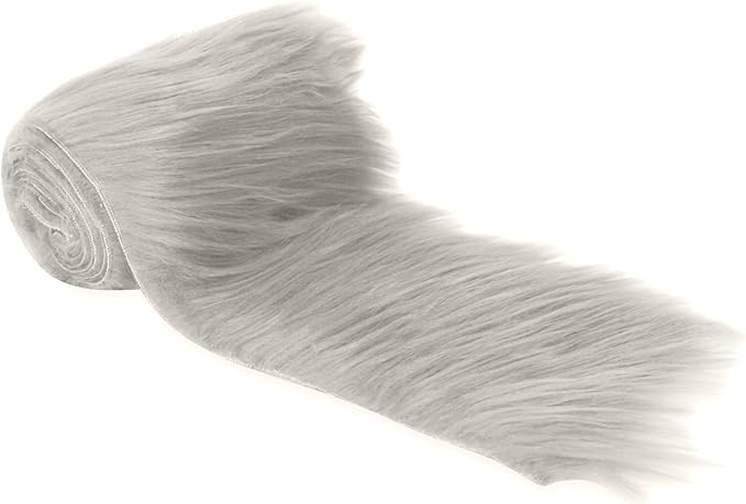 FabricLA Mohair Shaggy Faux Fur Fabric - Pre Cut Strips | Trim Ribbon | DIY Craft, Hobby, Costume, Decoration - Platinum Grey - FabricLA.com