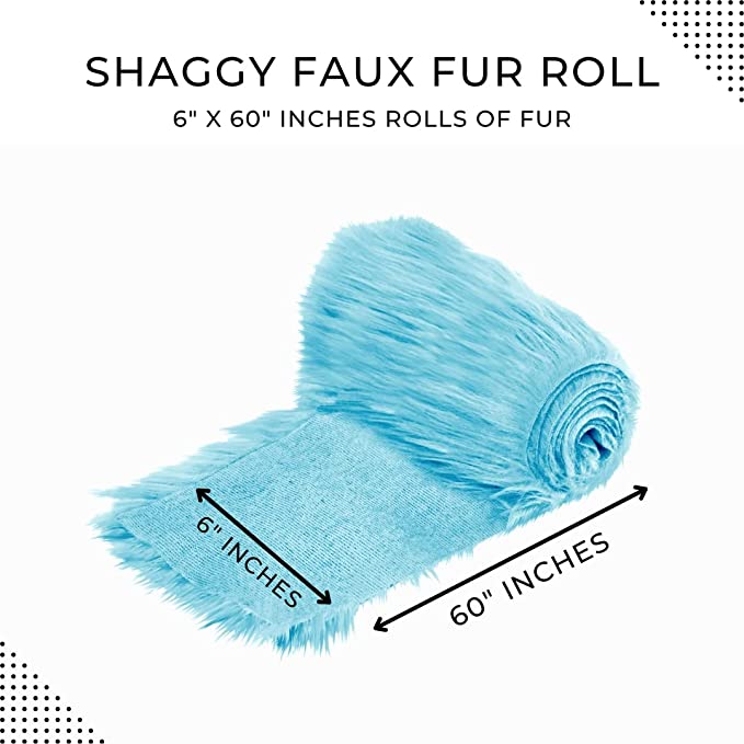 FabricLA Mohair Shaggy Faux Fur Fabric - Pre Cut Strips | Trim Ribbon | DIY Craft, Hobby, Costume, Decoration - Turquoise - FabricLA.com