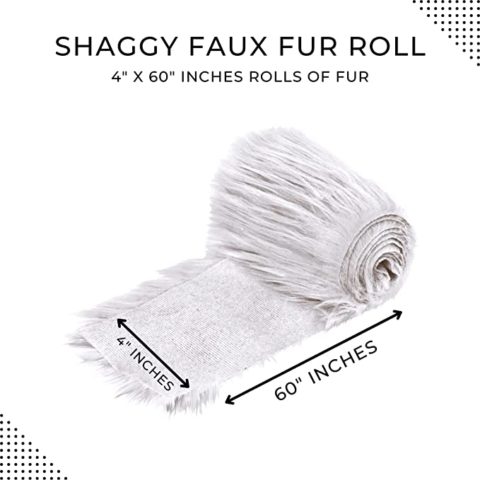 FabricLA Mohair Shaggy Faux Fur Fabric - Pre Cut Strips | Trim Ribbon | DIY Craft, Hobby, Costume, Decoration - Platinum Grey - FabricLA.com