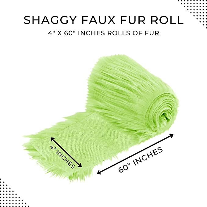 FabricLA Mohair Shaggy Faux Fur Fabric - Pre Cut Strips | Trim Ribbon | DIY Craft, Hobby, Costume, Decoration - Lime - FabricLA.com