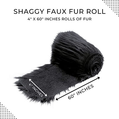 FabricLA Mohair Shaggy Faux Fur Fabric - Pre Cut Strips | Trim Ribbon | DIY Craft, Hobby, Costume, Decoration - Black - FabricLA.com