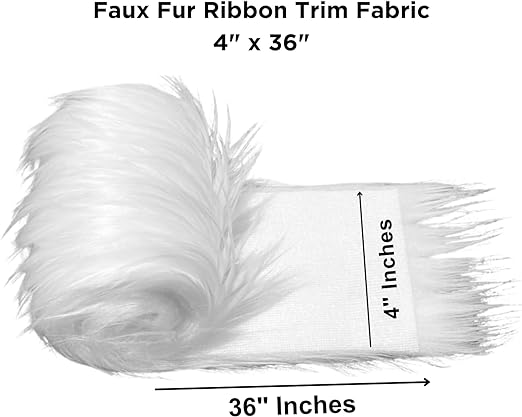 FabricLA Faux Fur Ribbon Trim Fabric - 4" Wide x 36" Long (3 FT) - Soft Christmas Fur Great for Crafting, Sewing, and Decorating - White - FabricLA.com