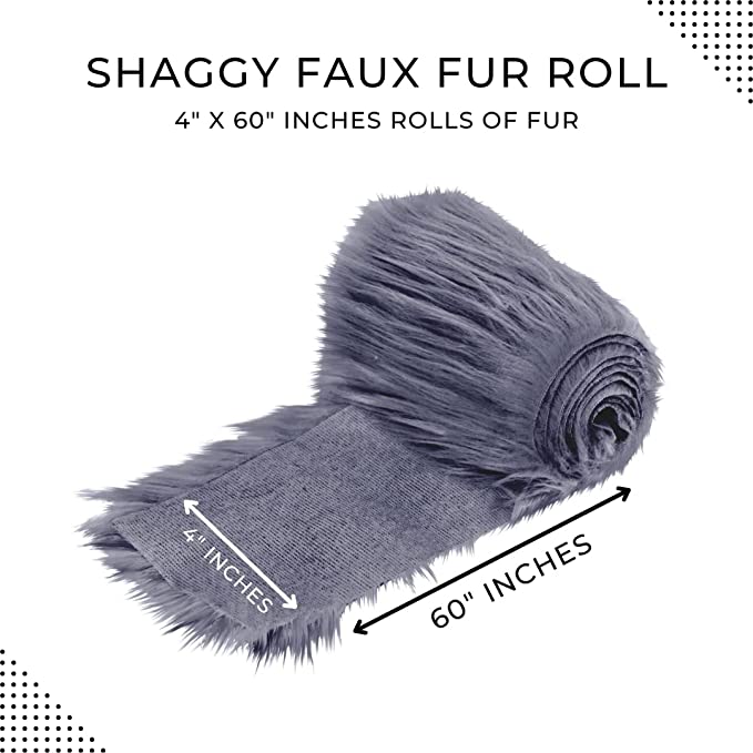 FabricLA Mohair Shaggy Faux Fur Fabric - Pre Cut Strips | Trim Ribbon | DIY Craft, Hobby, Costume, Decoration - Dark Grey - FabricLA.com