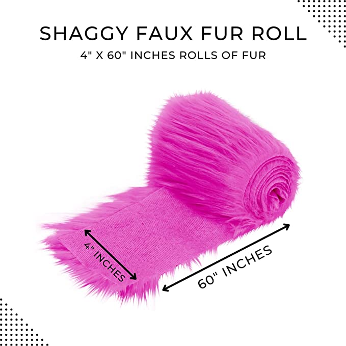 FabricLA Mohair Shaggy Faux Fur Fabric - Pre Cut Strips | Trim Ribbon | DIY Craft, Hobby, Costume, Decoration - Fuchsia - FabricLA.com