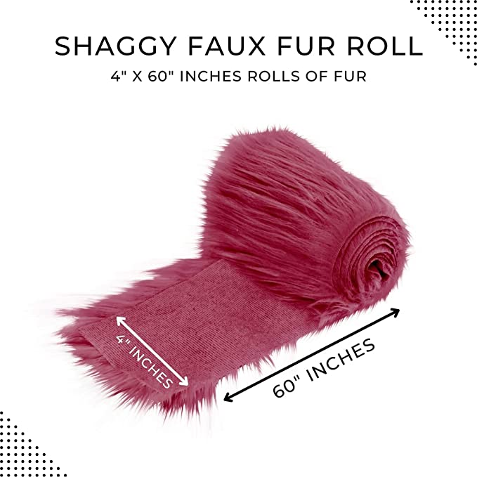 FabricLA Mohair Shaggy Faux Fur Fabric - Pre Cut Strips | Trim Ribbon | DIY Craft, Hobby, Costume, Decoration -Burgundy - FabricLA.com