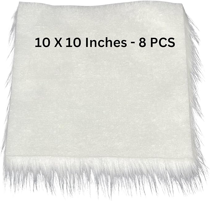 FabricLA Faux Fur Fabric - 8 Pieces Square Fur Material Fabric - 10" X 10" Inches (25cm x 25cm) - Shaggy Fur Patches Fabric Cuts Chair Cover Seat Cushion for DIY Craft - White - FabricLA.com