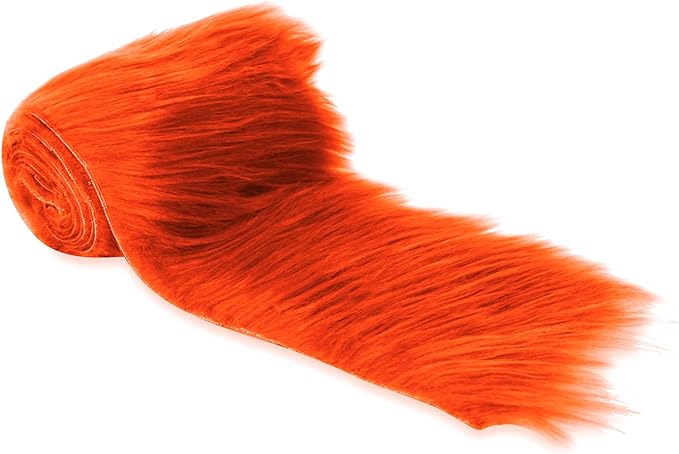 FabricLA Mohair Shaggy Faux Fur Fabric - Pre Cut Strips | Trim Ribbon | DIY Craft, Hobby, Costume, Decoration- Orange - FabricLA.com