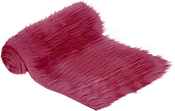 FabricLA Mohair Shaggy Faux Fur Fabric - Pre Cut Strips | Trim Ribbon | DIY Craft, Hobby, Costume, Decoration -Burgundy - FabricLA.com