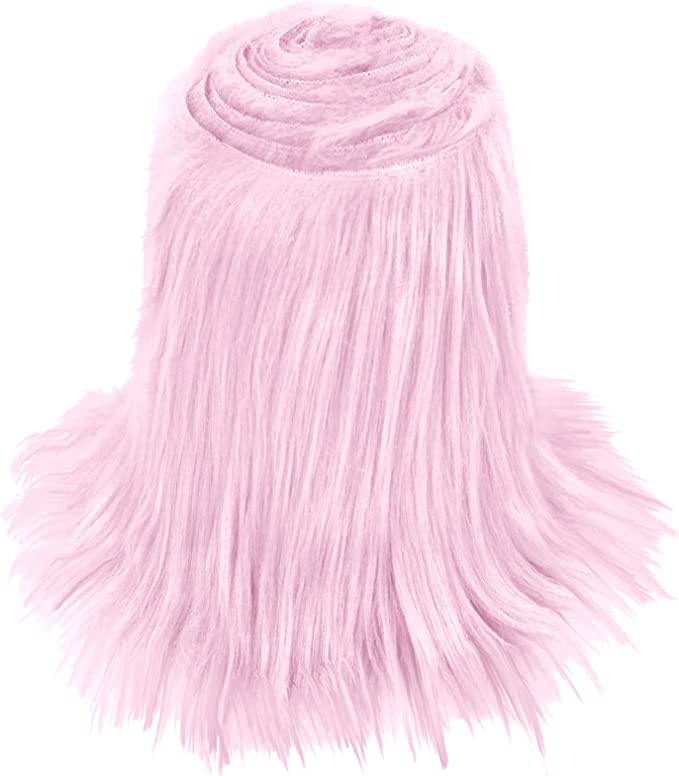 FabricLA Mohair Shaggy Faux Fur Fabric - Pre Cut Strips | Trim Ribbon | DIY Craft, Hobby, Costume, Decoration - Baby Pink - FabricLA.com