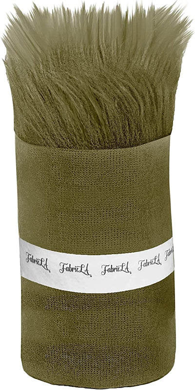 FabricLA Mohair Shaggy Faux Fur Fabric - Pre Cut Strips | Trim Ribbon | DIY Craft, Hobby, Costume, Decoration - Olive - FabricLA.com