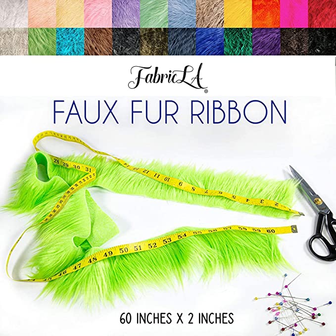 FabricLA Mohair Shaggy Faux Fur Fabric - Pre Cut Strips | Trim Ribbon | DIY Craft, Hobby, Costume, Decoration - Purple - FabricLA.com