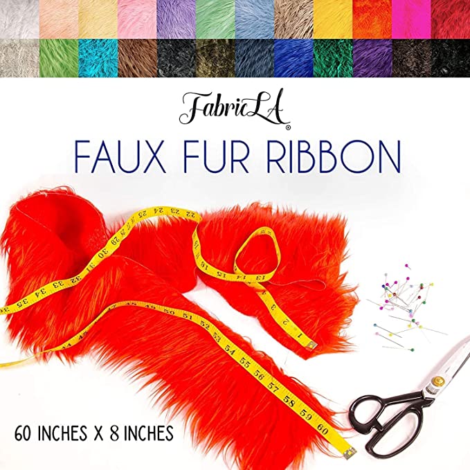 FabricLA Mohair Shaggy Faux Fur Fabric - Pre Cut Strips | Trim Ribbon | DIY Craft, Hobby, Costume, Decoration - Baby Pink - FabricLA.com