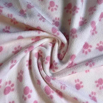 Anti Pill Polar Fleece Fabric | Baby Pink Small Paws - FabricLA.com