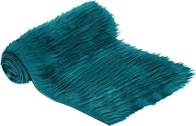 FabricLA Mohair Shaggy Faux Fur Fabric - Pre Cut Strips | Trim Ribbon | DIY Craft, Hobby, Costume, Decoration - Dk Turquoise - FabricLA.com