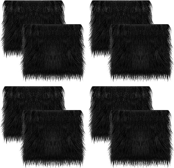 FabricLA Faux Fur Fabric - 8 Pieces Square Fur Material Fabric - 10" X 10" Inches (25cm x 25cm) - Shaggy Fur Patches Fabric Cuts Chair Cover Seat Cushion for DIY Craft - Black - FabricLA.com