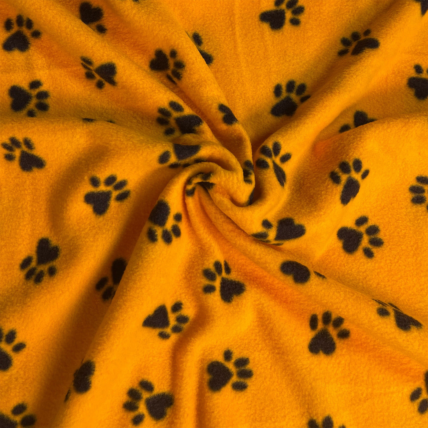 Anti Pill Polar Fleece Fabric | Paws Print (Yellow & Black) - FabricLA.com