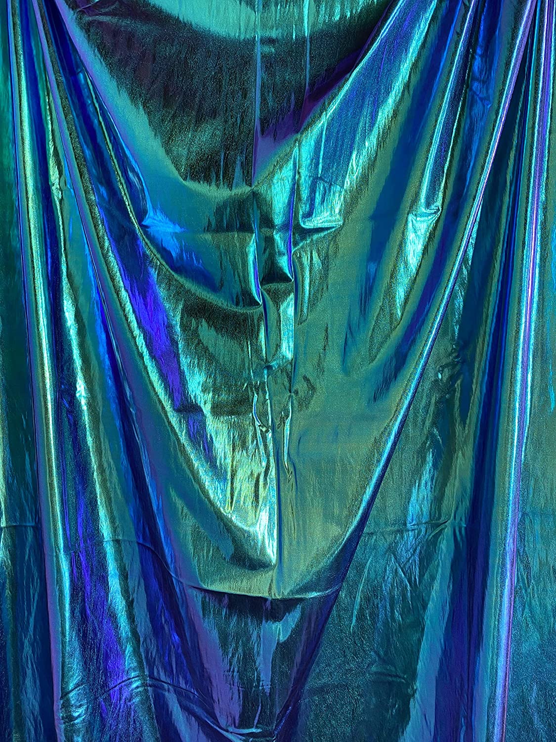 Hologram Metallic Foil Spandex Knit Fabric 4-Way Stretch, 60" Inch Wide| Green/Purple Iridescent - FabricLA.com