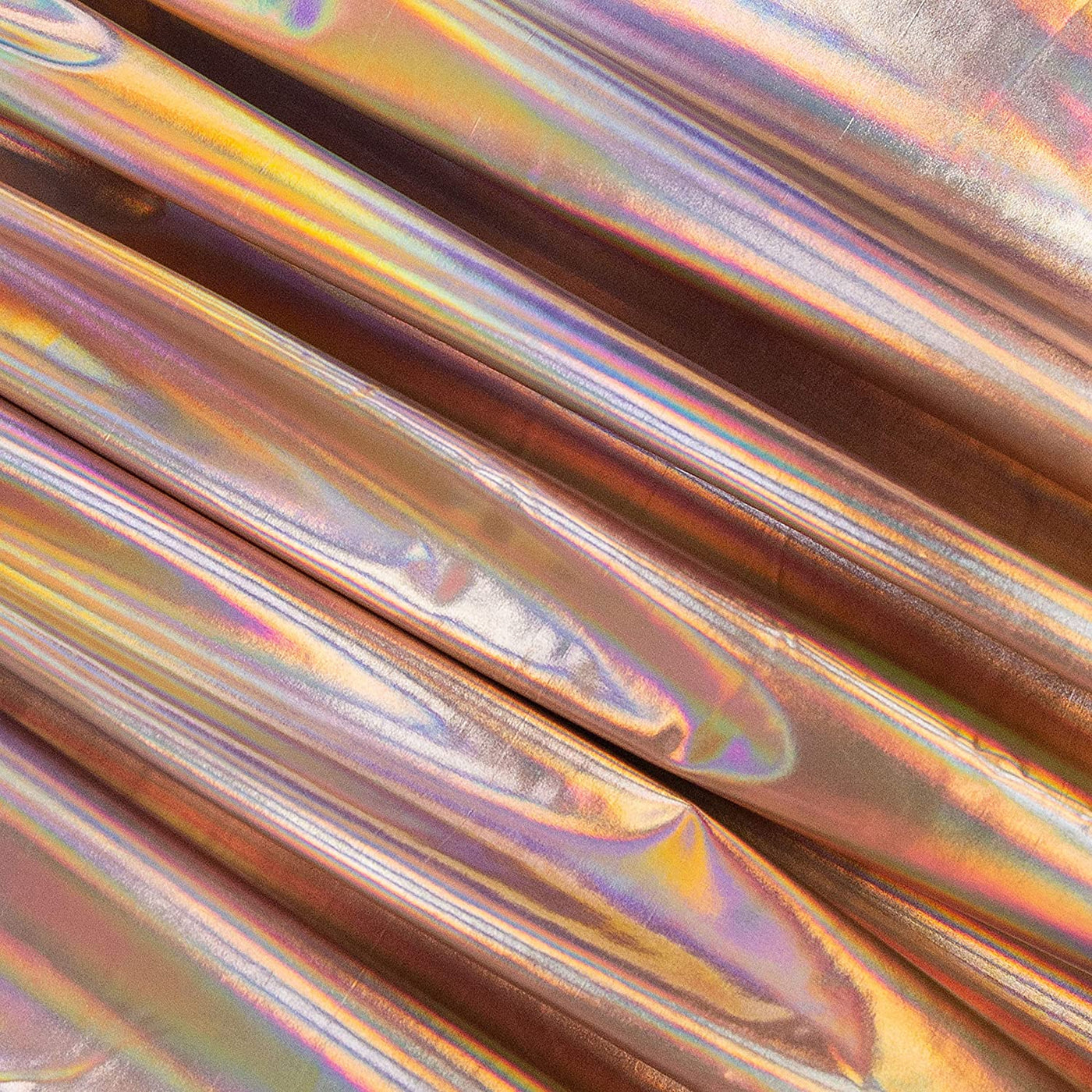Hologram Metallic Foil Spandex Knit Fabric 4-Way Stretch, 60" Inch Wide | Rose Gold - FabricLA.com