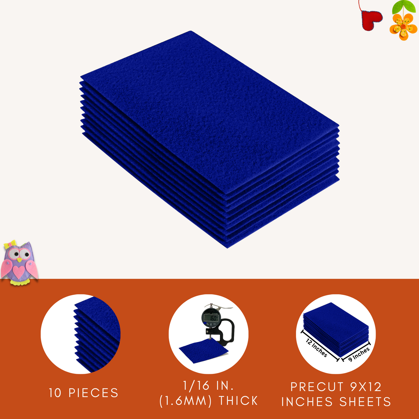 Acrylic Felt 9"X12" Sheet Packs | Royal Blue - FabricLA.com