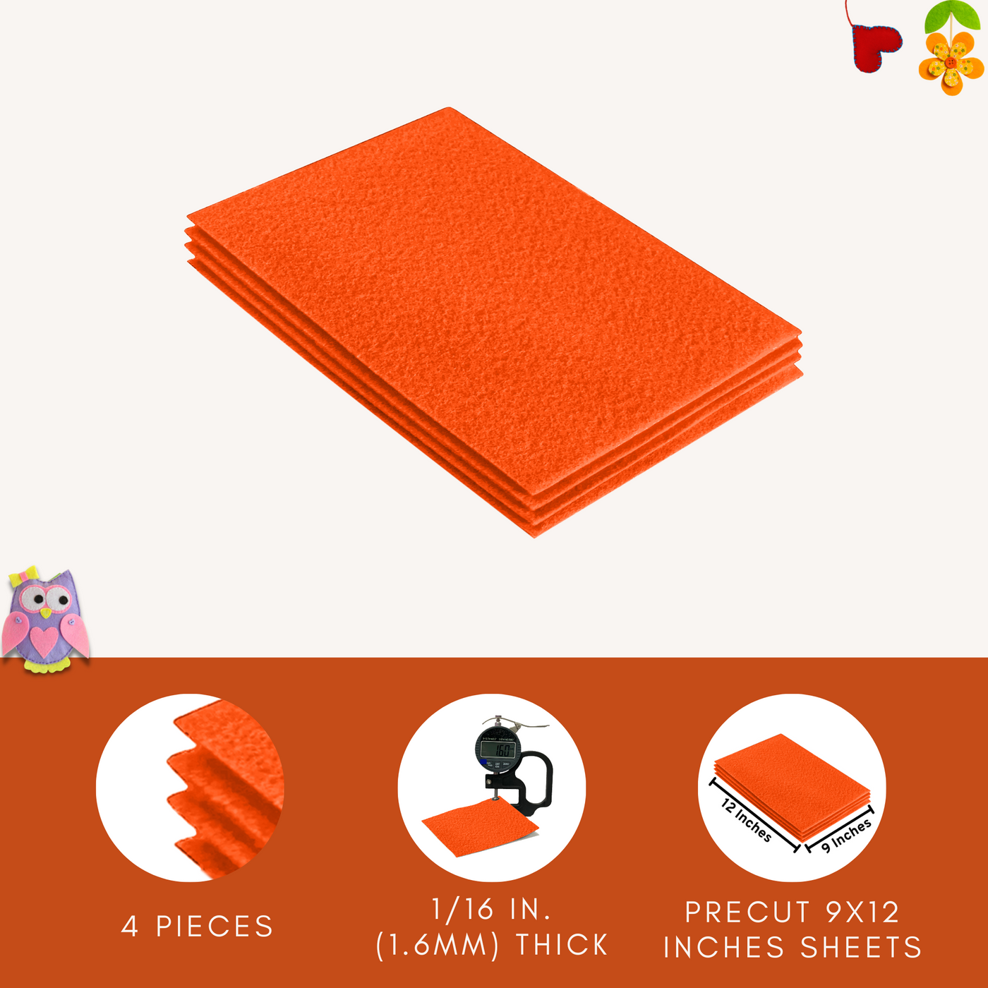 Acrylic Felt 9"X12" Sheet Packs | Light Orange - FabricLA.com