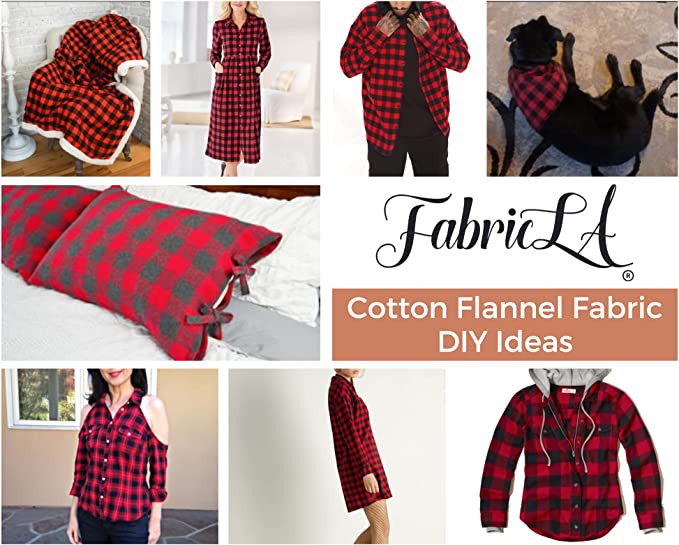 FabricLA | 100% Cotton Flannel Tartan Fabric | 60 inches Wide | Sold By The Yard | Blanket, Pillowcases, Quilting, Sewing, PJ, Shirt, Cloth | Red & Black - FabricLA.com