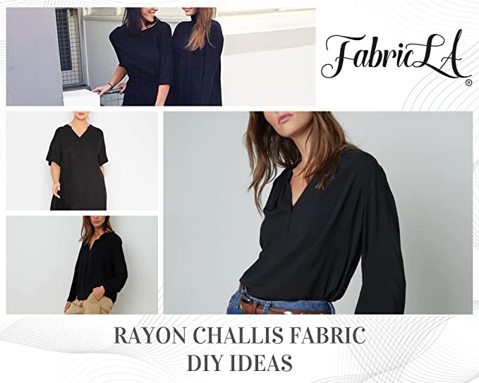 FabricLA Rayon Challis Fabric | Black - FabricLA.com