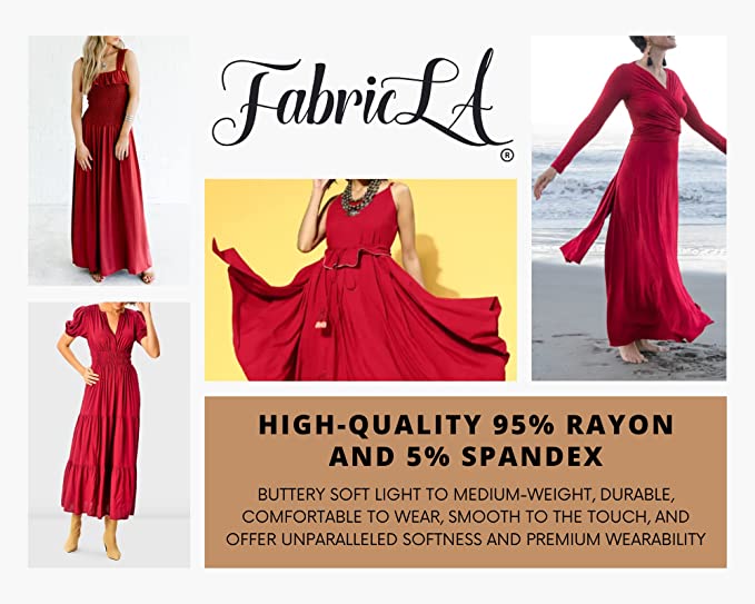 FabricLA Rayon Jersey Spandex - 4 Way Stretch Fabric Rayon Spandex| 240GSM 60 inches Wide | Red - FabricLA.com