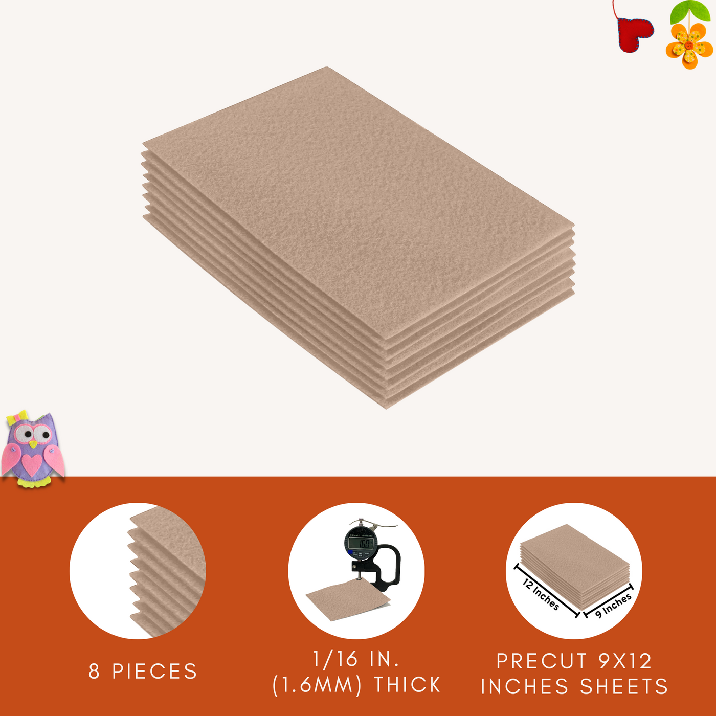 Acrylic Felt 9"X12" Sheet Packs | Sandy - FabricLA.com