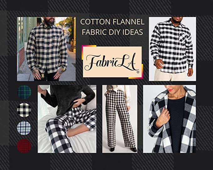 FabricLA | 100% Cotton Flannel Tartan Fabric | 60 inches Wide | Sold By The Yard | Blanket, Pillowcases, Quilting, Sewing, PJ, Shirt, Cloth | 23 | Black & White - FabricLA.com