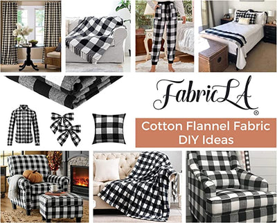 FabricLA | 100% Cotton Flannel Tartan Fabric | 60 inches Wide | Sold By The Yard | Blanket, Pillowcases, Quilting, Sewing, PJ, Shirt, Cloth | 23 | Black & White - FabricLA.com