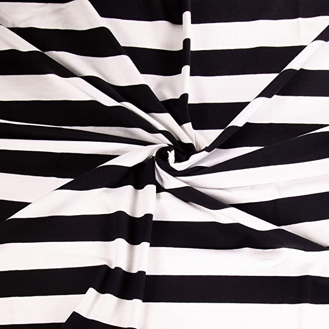 FabricLA 12oz Cotton Spandex Jersey Knit Fabric | Black & white Striped - FabricLA.com