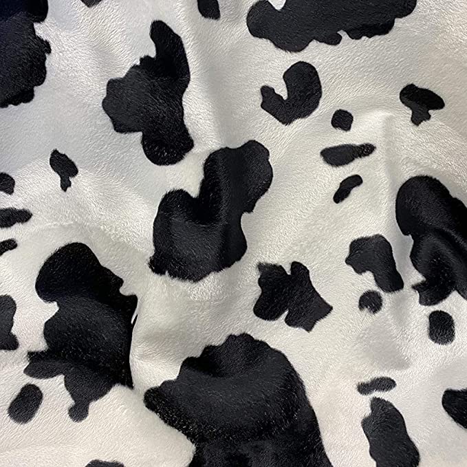 FabricLA Velboa S-Wave Short Pile Faux Print Fabric Material by The Yard | Cow Black White - FabricLA.com