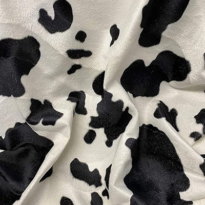 FabricLA Velboa S-Wave Short Pile Faux Print Fabric Material by The Yard | Cow Black White - FabricLA.com