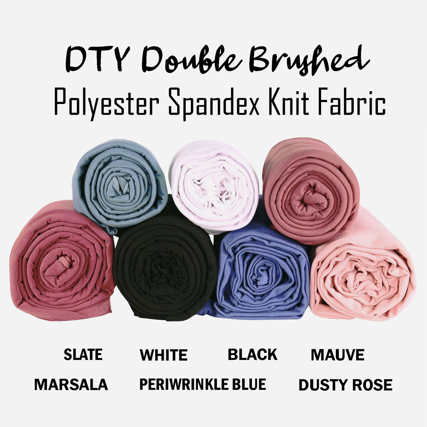 FabricLA | DTY Double Brushed Polyester Spandex Knit Fabric | Sold by the Yard | Shorts, pants, sleeveless blouses, T-shirts | Periwrinkle Blue - FabricLA.com