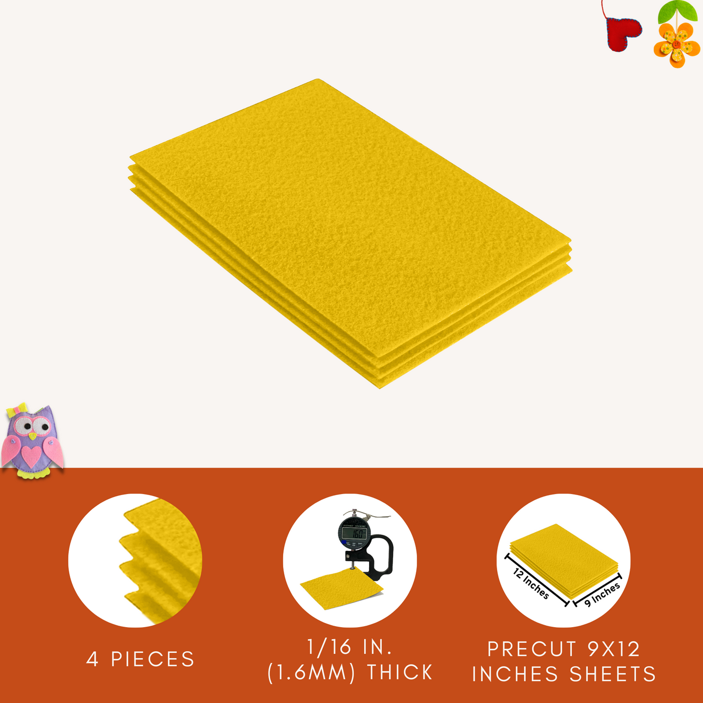 Acrylic Felt 9"X12" Sheet Packs | Yellow - FabricLA.com