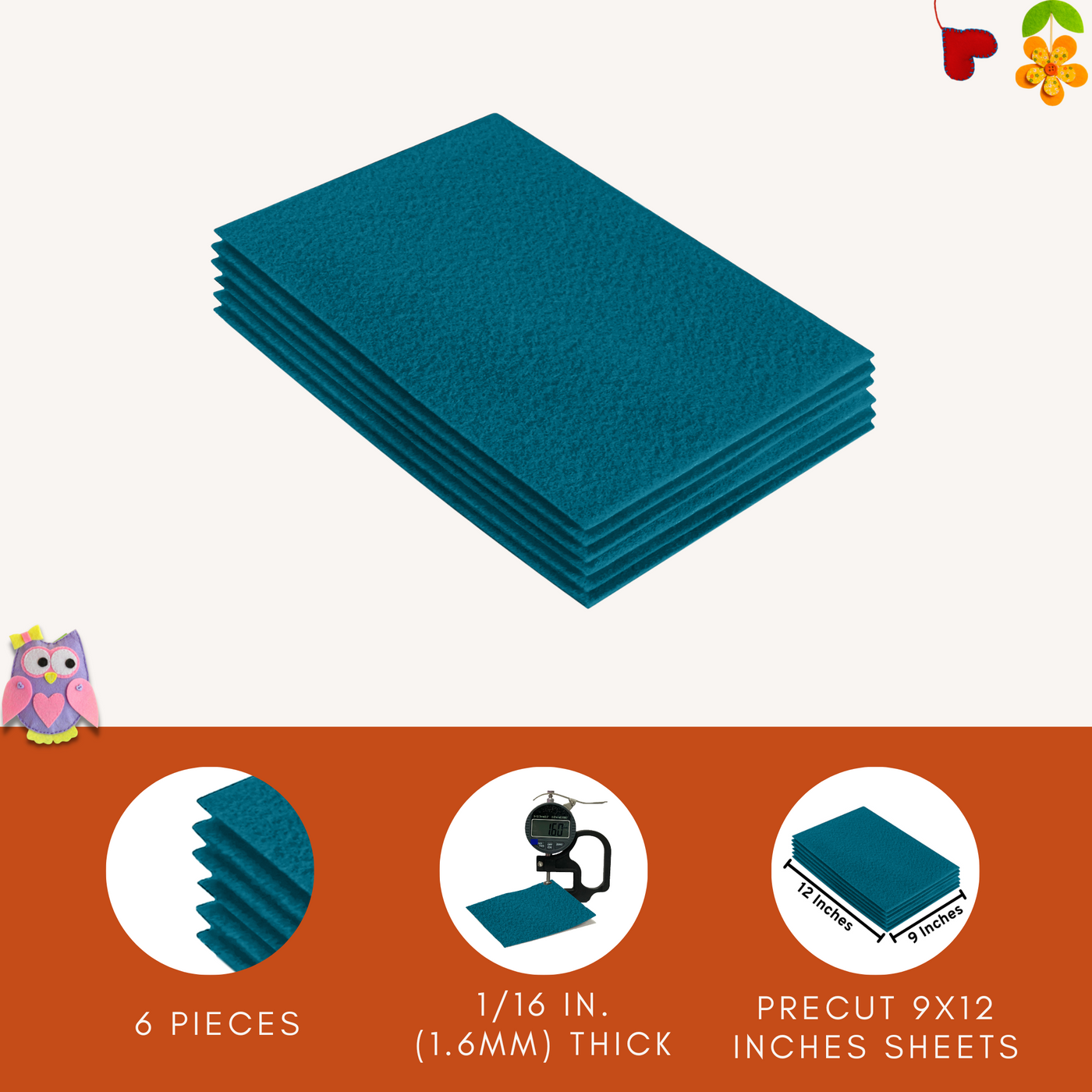 Acrylic Felt 9"X12" Sheet Packs | Turquoise - FabricLA.com