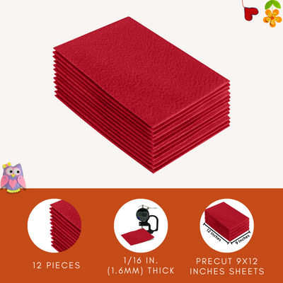 Acrylic Felt 9"X12" Sheet Packs | Red - FabricLA.com