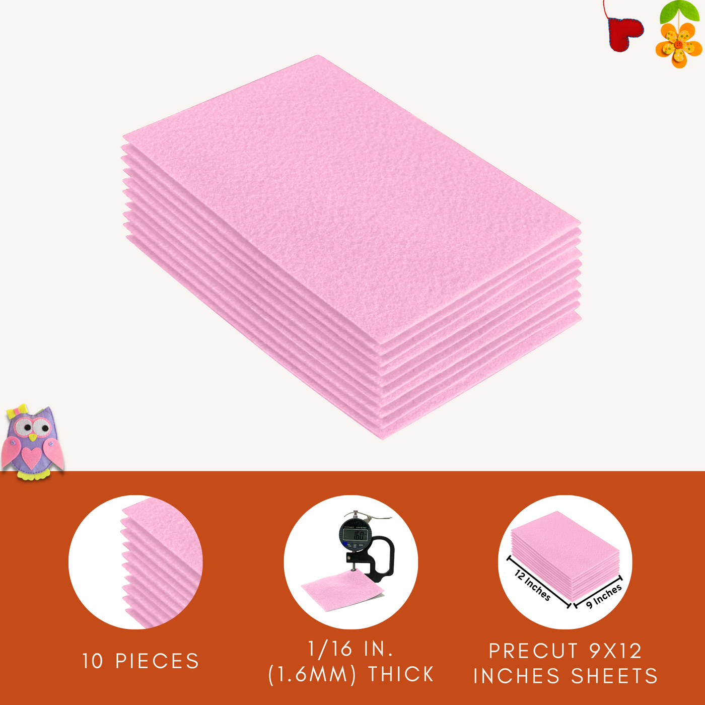 Acrylic Felt 9"X12" Sheet Packs | Baby Pink - FabricLA.com