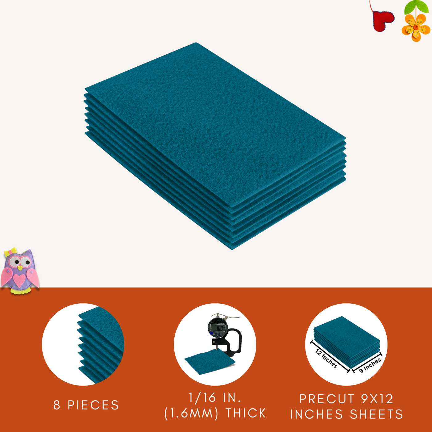 Acrylic Felt 9"X12" Sheet Packs | Turquoise - FabricLA.com