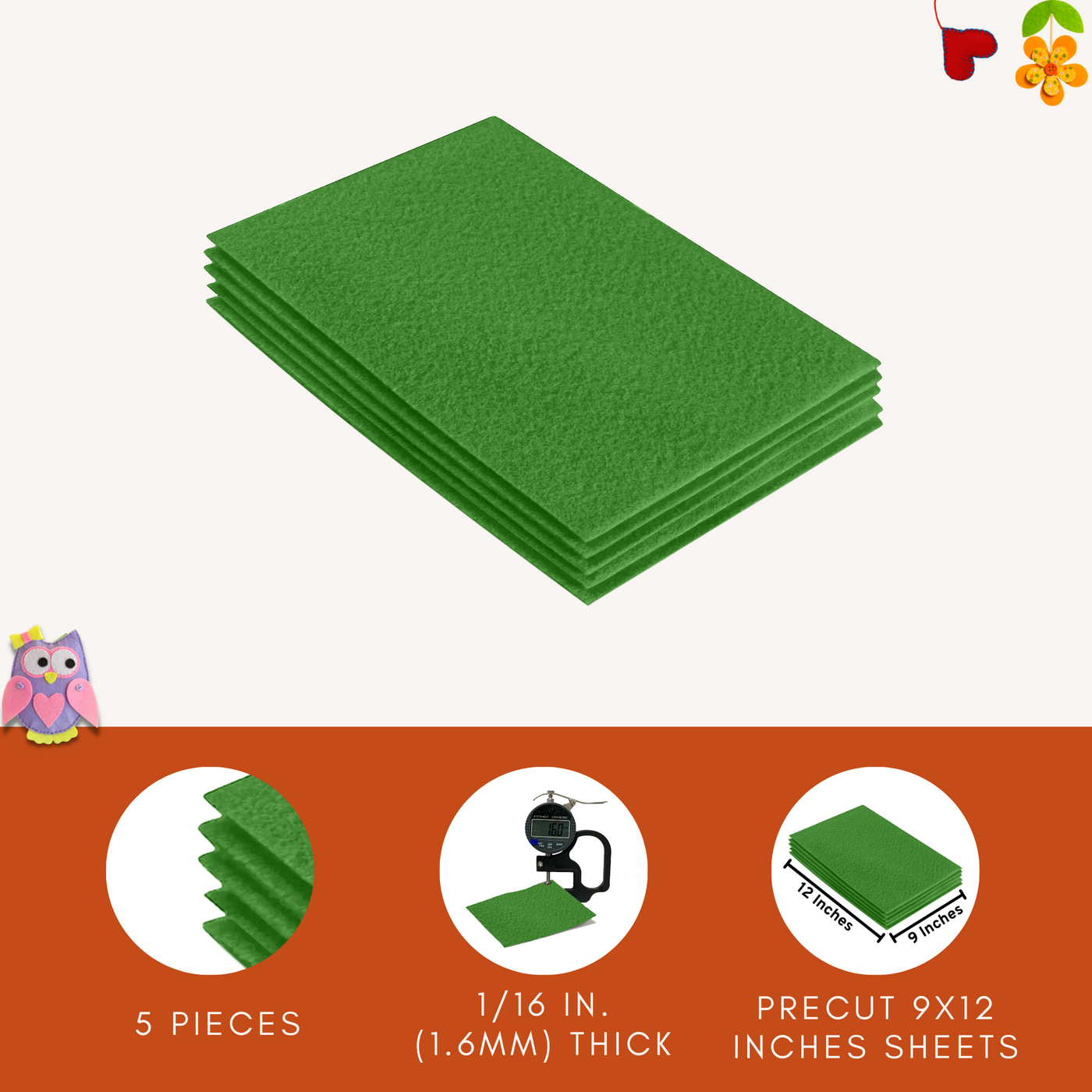 Acrylic Felt 9"X12" Sheet Packs | Green - FabricLA.com